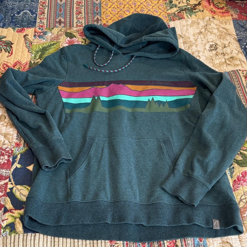 L.L. Bean Teal Hoodie with Mountain Graphic